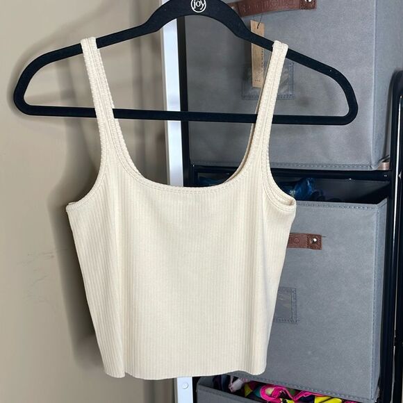 NWT WSLY Essex Ribbed Square Neck Tank Top Sz Medium Sand - Picture 1 of 4